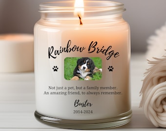 Personalized Dog Rainbow Bridge Candle, Dog Loss 9oz Soy Candle, Custom Pet Photo Keepsake, Pet Loss Loving Memory Cat Gift