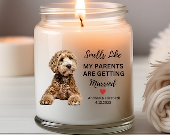 Personalized Dog Parents Getting Married Candle, She Said Yes Present, Dog Mom and Dad  Bridal Shower Gift, Custom Pet Photo Engagement gift