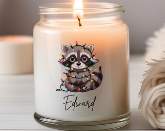 Custom Raccoon Christmas Candle, Personalized Raccoon 9oz Soy Candle, Raccoon Christmas Candle Keepsake, Ca10083