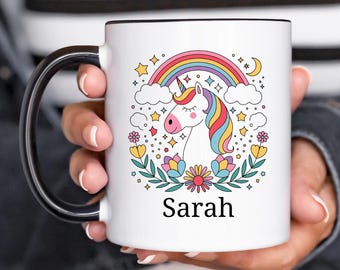 Personalized Unicorn Kids Mug, Custom Unicorn Child 11oz 15oz Two Tone Mug, Unicorn Name Christmas Gift, Ca10079