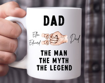 Personalized The Man The Myth The Legend Fist Bump Mug, Custom Fist Bump White 11oz 15oz Cup, Dad Fist Bump Fathers Day Gift From Children