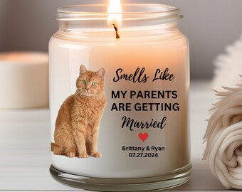 Personalized Cat Parents Getting Married Soy Candle, She Said Yes Present, Cat Mom and Dad  Bridal Gift, Custom Pet Photo Engagement gift