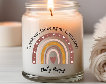 Custom Godmother Candle, Personalized Baby Name Candle, 9oz Soy Godparent Appreciation Gift, Thank You Godparent Rainbow Gift