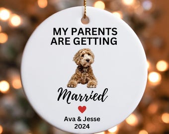 Personalized Dog Parents Getting Married Ceramic Ornament, Custom Pet Photo, She Said Yes Engagement Gift, Dog Mom Dad Bridal Shower Gift