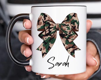Personalized Coquette Bow Camouflage Mug, Custom Coquette Bow Camo 9oz Soy Cup, Coquette Bow Camo Birthday Christmas Gift, Ca10087