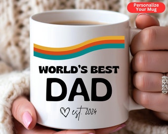 Personalized Worlds Best Dad Mug, Custom Retro Worlds Best Dad White 11oz 15oz Cup, New Dad Gift from child,Worlds Best Dad Fathers Day Gift