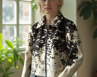 Real Cowhide Leather Jacket - Loose Fit, Natural Hair Pattern
