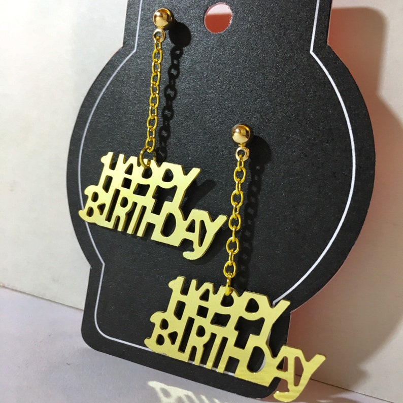 Happy Birthday dangle party earrings gold unique funny earrings
