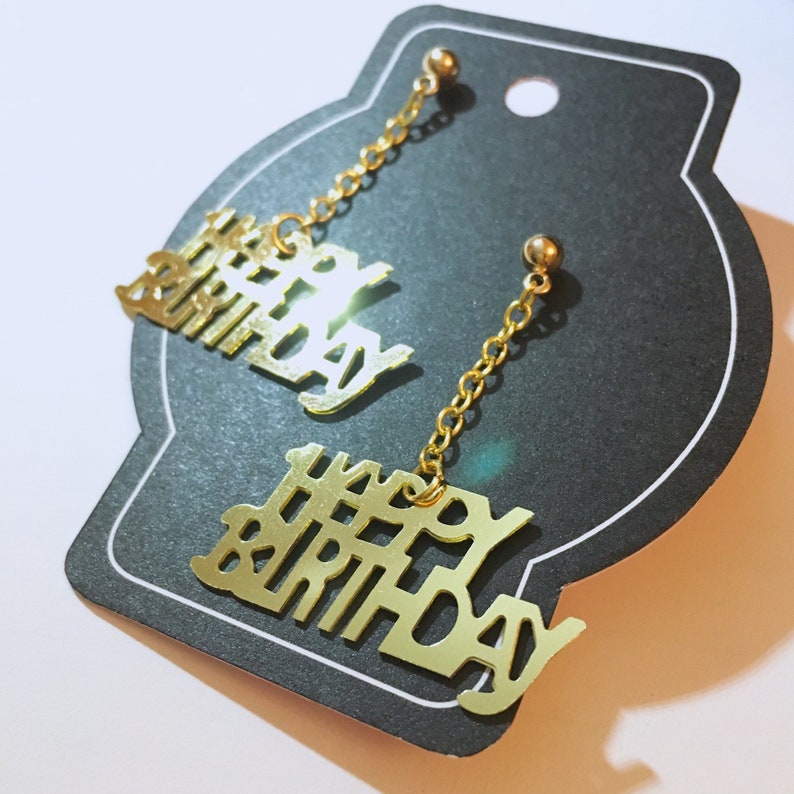 Happy Birthday dangle party earrings gold unique funny earrings
