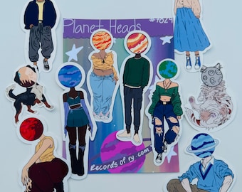 Planet Head Sticker Bundle, Celestial Stickers, Whimsigoth, Universe, Galaxy, Planets, Stickers, Scrapbooking, Journaling, Bullet Journal