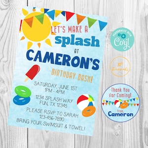 Let's Make a Splash Birthday Party Invitation - DIY Edit Printable Invite - Download and Print! Pool Beach Waterpark Splash Party for Boys