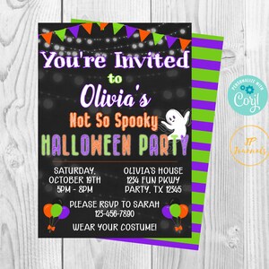 Not So Spooky Halloween Birthday Party Invitation DIY Edit Printable Invite Download and Print Orange Purple Green Black image 1