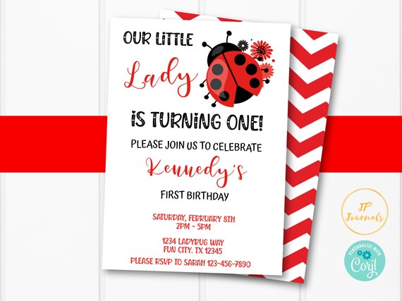 Ladybug Birthday Party Invitation Template -Little Lady Ladybug Birthday Invite for Girls - Edit & Print - Printable Invitation Il_570xn