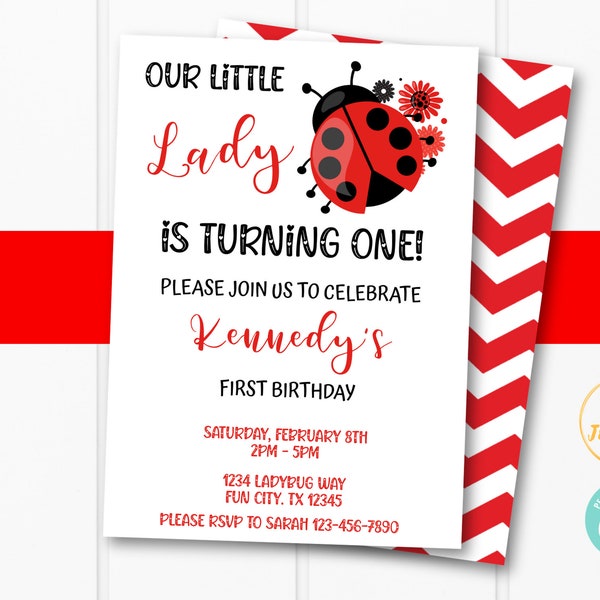 Ladybug Birthday Party Invitation Template -Little Lady Ladybug Birthday Invite for Girls - Edit & Print - Printable Invitation