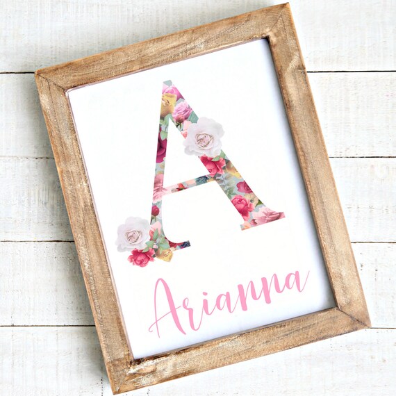Personalized Printable Floral Initial Letter Name Wall Art Decor