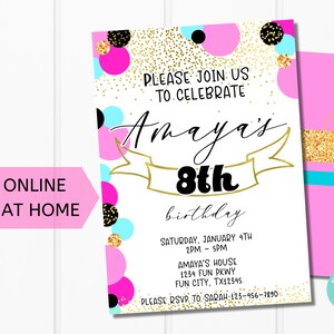 Printable Girl Birthday Party Invitation Template Edit - Etsy