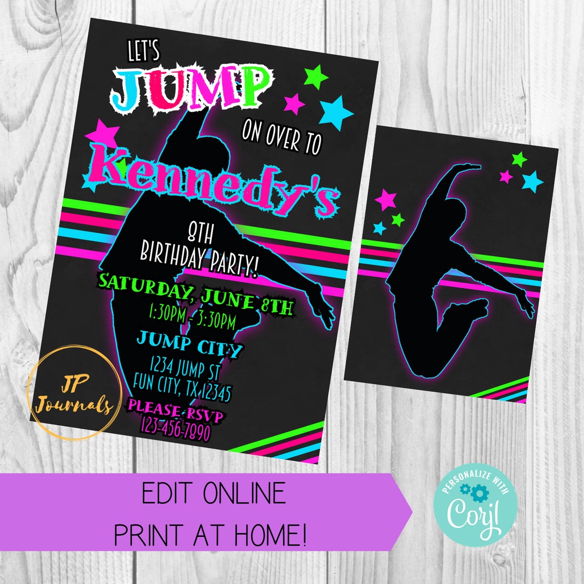 Neon Jumping Birthday Party Invitation DIY Edit and - Etsy
