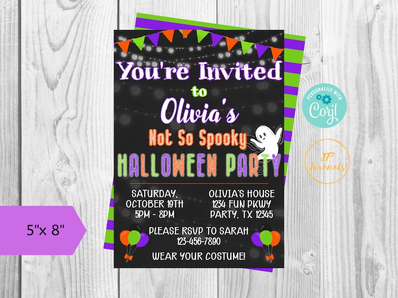 Not So Spooky Halloween Birthday Party Invitation DIY Edit Printable Invite Download and Print Orange Purple Green Black image 4