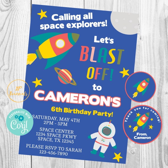 Astronaut Outer Space Birthday Party Invitation Template Diy Etsy