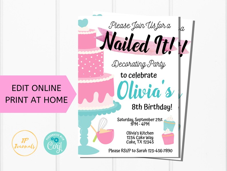 Nailed It Baking Party Invitation Template Baking Birthday - Etsy Canada