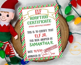 Custom Elf Adoption Certificate, Personlized Printed Elf Adoption Certificate