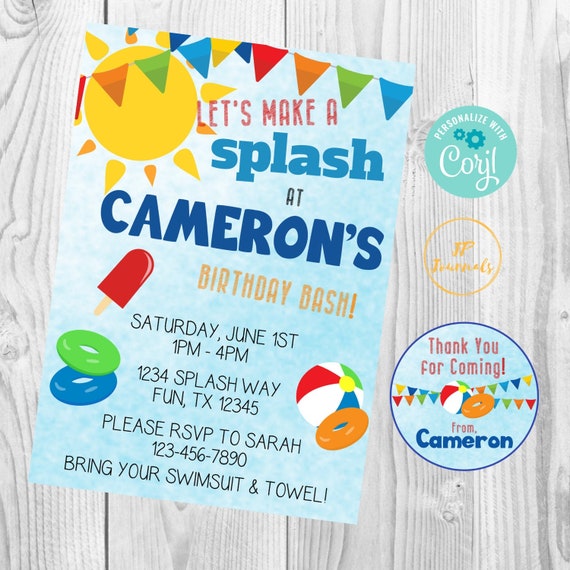 Let's Make a Splash Birthday Party Invitation - DIY Edit Printable ...