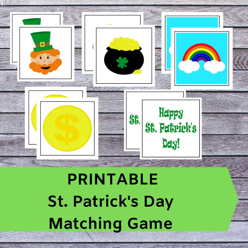 Printable St Patrick/'s Day Matching Game Activity for Kids Homeschool school class activity for Pre-K PDF Instant Download Elementary