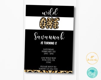 Wild One Birthday Party Invitation Template - Cheetah Leopard Print First Birthday Party for Girls - Edit & Print - Printable Invitation