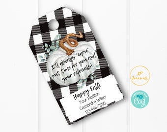 Real Estate Agent Marketing - Printable Gift Tags - Carve Out Time For Referrals - Fall Halloween Pumpkin Thanksgiving Theme - Personalized