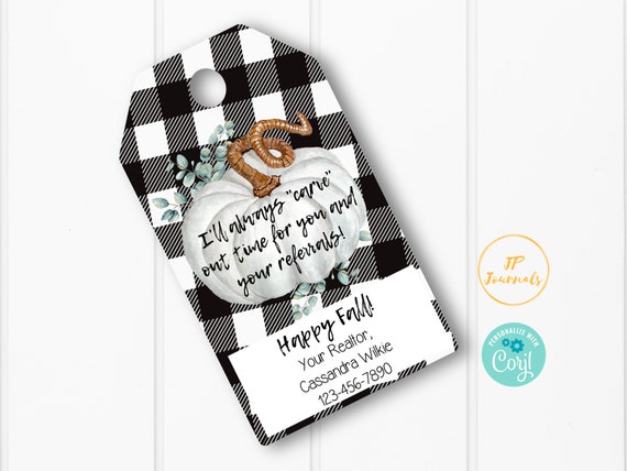 Real Estate Agent Marketing - Printable Gift Tags - Carve Out Time For Referrals - Fall Halloween Pumpkin Thanksgiving Theme - Personalized Il_570xn