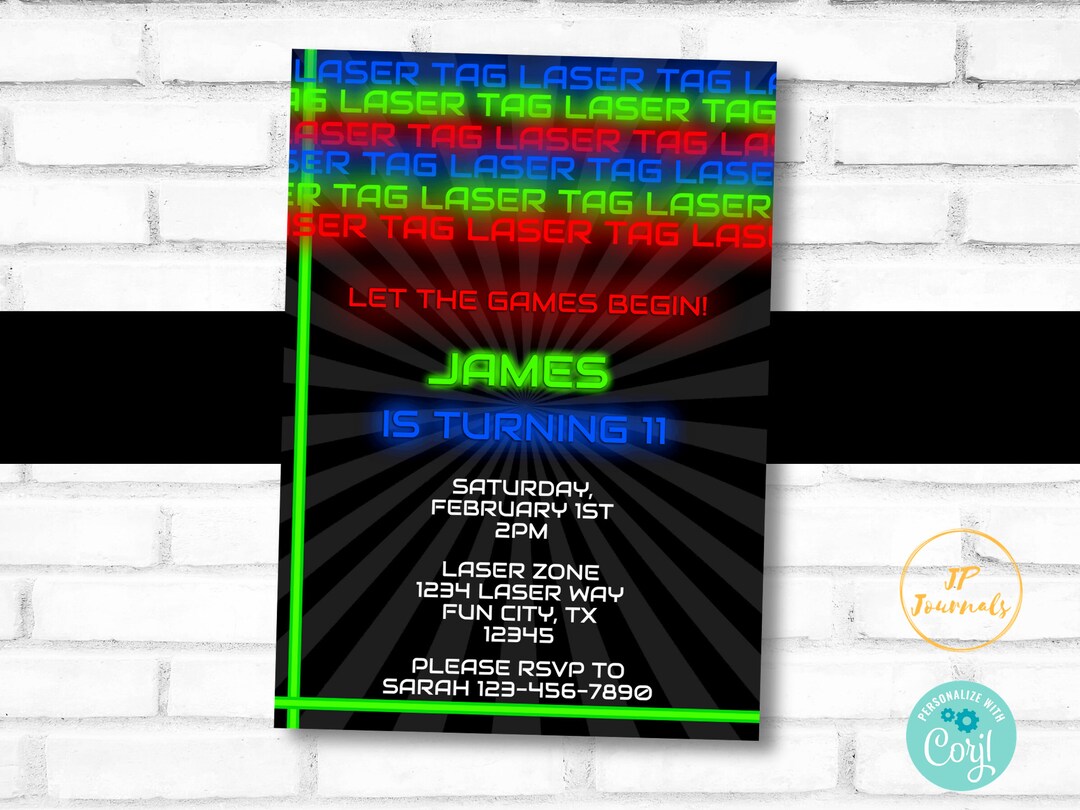 Laser Tag Birthday Party Invitation Template DIY Edit &amp; Print Printable ...