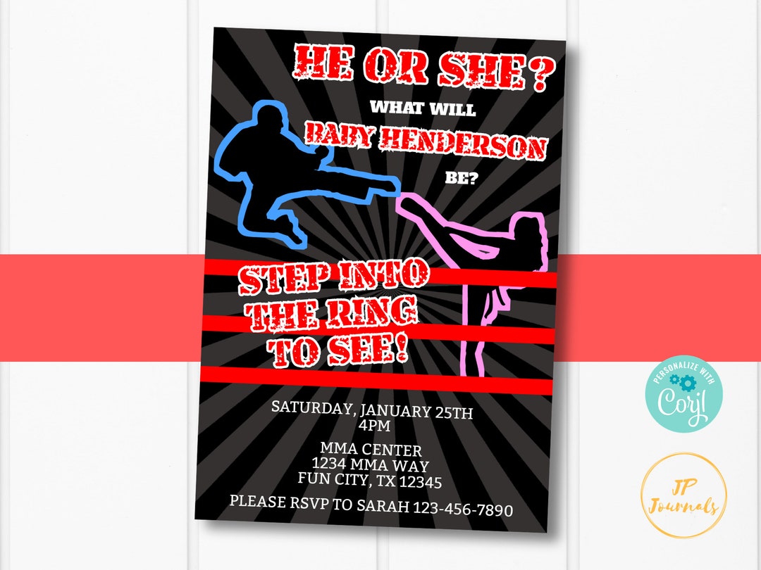 MMA Gender Reveal Party Invitation Template Printable Invite MMA Mixed