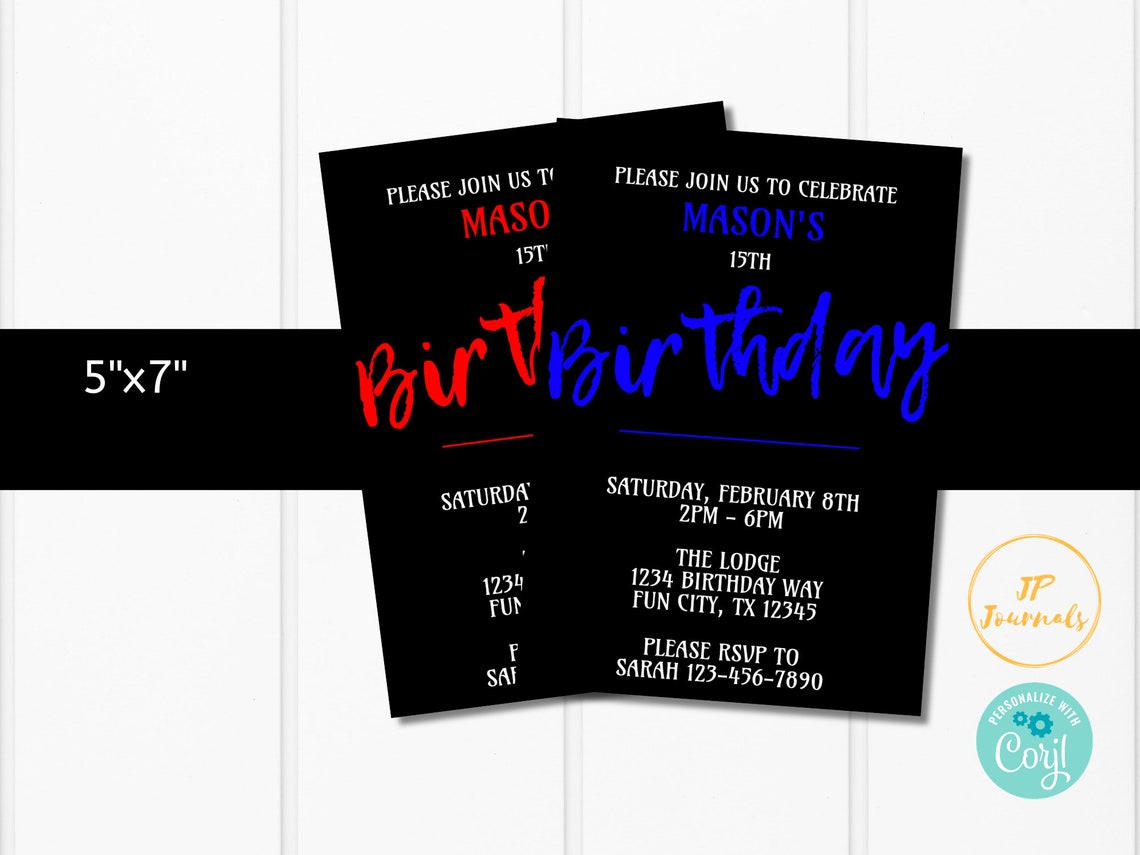 Teen Boy Birthday Party Invitation Template Masculine Man - Etsy