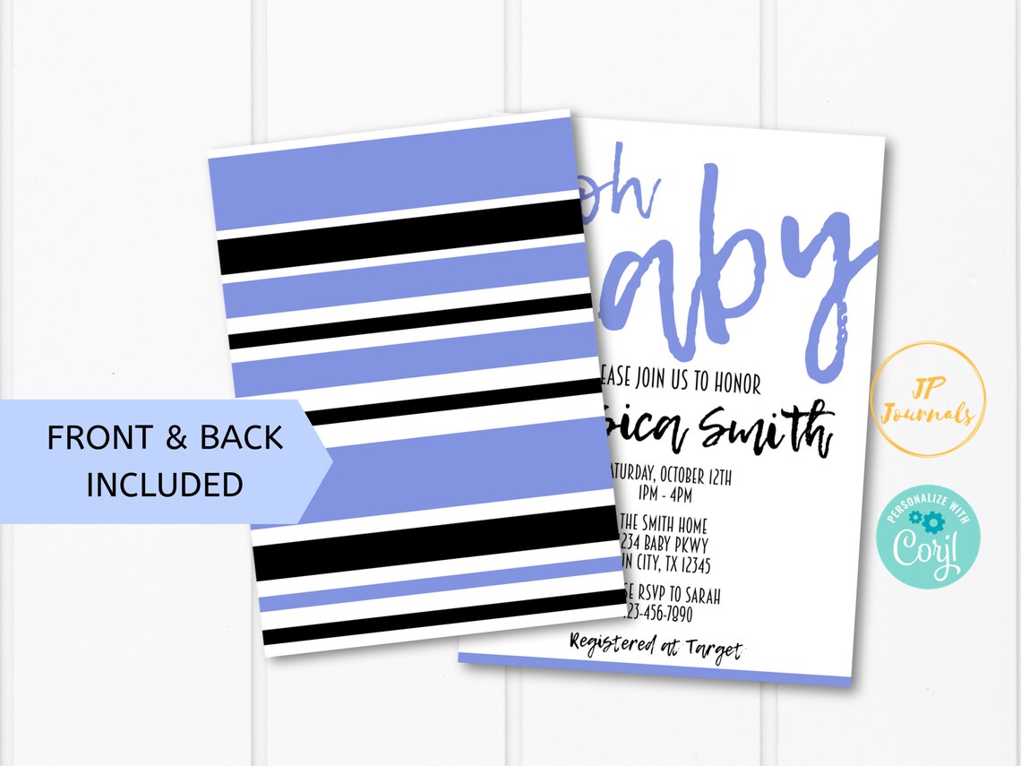 Oh Baby Printable Baby Shower Invitation Template Simple Etsy