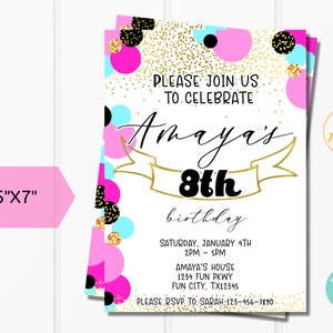 Printable Girl Birthday Party Invitation Template Edit - Etsy