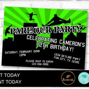 Parkour Birthday Party Invitation Template, Parkour Birthday Invitation, Parkour Birthday Theme, Parkour Birthday Invite