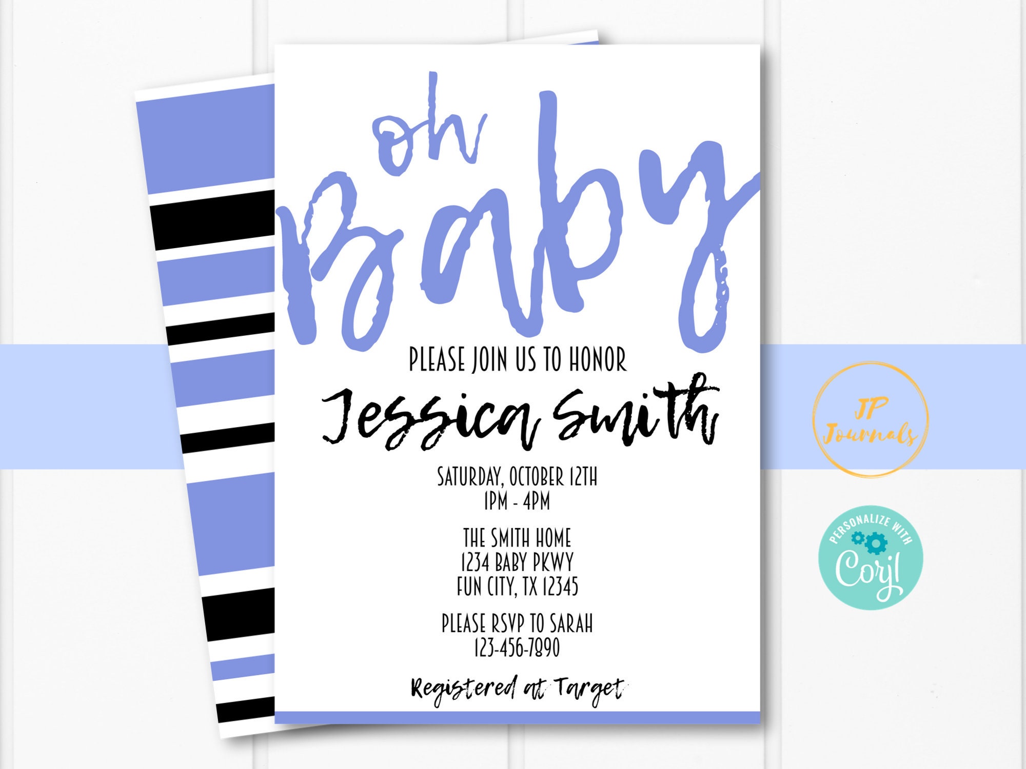 Oh Baby Printable Baby Shower Invitation Template Simple Etsy UK