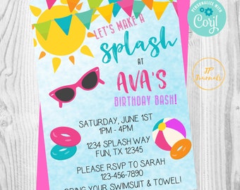 Let's Make a Splash Birthday Party Invitation, Waterpark Birthday Invitation, Splash Birthday Party Invitation Template, Pool Party Invite
