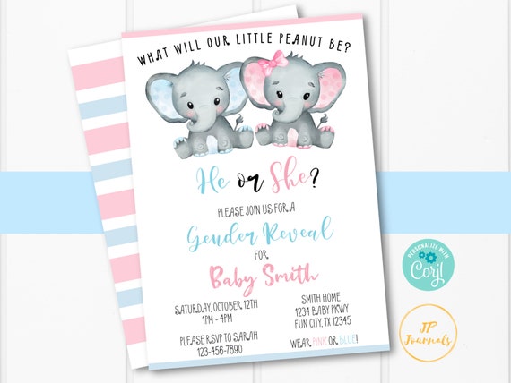 Elephant Gender Reveal Party Invitation Template Edit Etsy Elephant Gender Reveal Party Invitation Template Edit Etsy