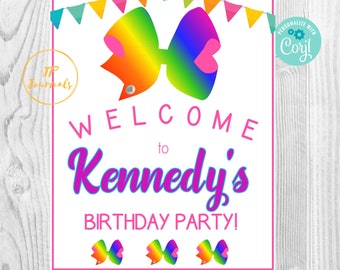 Rainbow Bow Bow-Tastic Birthday Party  Welcome Sign - DIY Edit Download Print -