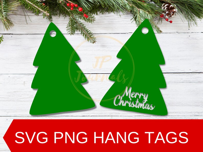 Christmas Pine Tree Tags Template, Christmas Gift Tag SVG, Pine Tree SVG