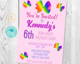 Rainbow Bow Bow-Tastic Birthday Party Invitation - DIY Edit and Customize Printable Invite - Download, Edit and Print at Home!