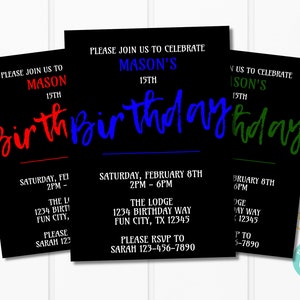 Teen Boy Birthday Party Invitation Template,  Masculine Man Tween Invite, Birthday Party Invitation for Teen Boys, Evite Digital Invitation