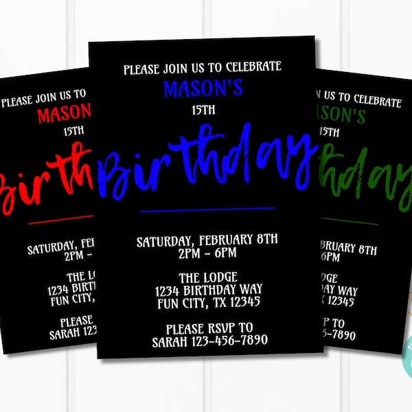 Teen Boy Birthday Party Invitation Template,  Masculine Man Tween Invite, Birthday Party Invitation for Teen Boys, Evite Digital Invitation