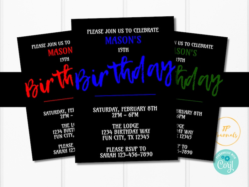 Teen Boy Birthday Party Invitation Template, Masculine Man Tween Invite, Birthday Party Invitation for Teen Boys, Evite Digital Invitation image 1