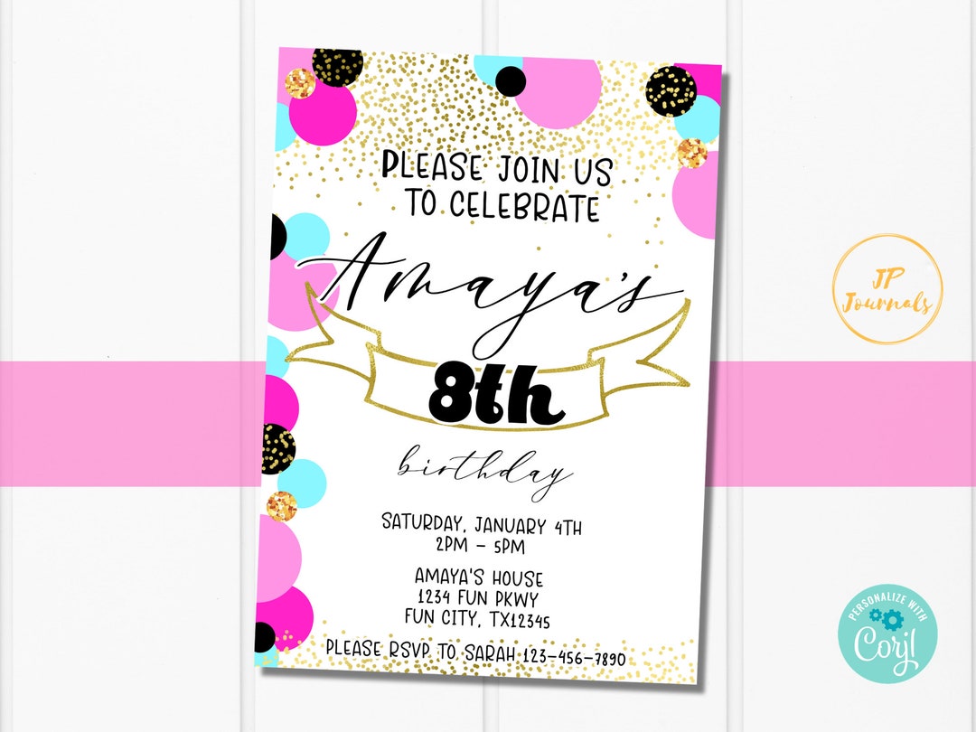 Printable Girl Birthday Party Invitation Template Edit - Etsy