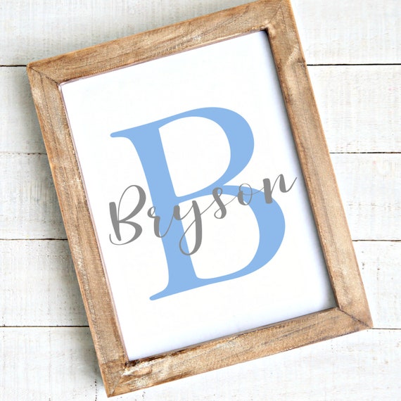 Printable Baby Blue And Grey Letter Initial Name Wall Art Decor For Nursery Wedding Birthday Bedroom Personalized Boy Nursery Decor By Jp Journals Catch My Party