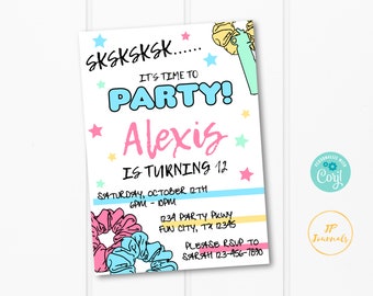 VSCO Girl Birthday Party Invitation Template - Edit Online Print at Home - Tween Girl Style SkSkSk - Printable Party Invite