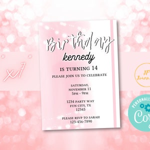 Pink Aesthetic Birthday Party Invitation for Girls, DIY Edit and Print, Teen Tween Girl Aesthetic Birthday Party image 3