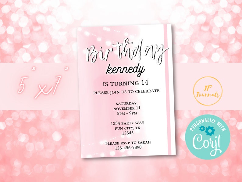 Pink Aesthetic Birthday Party Invitation for Girls, DIY Edit and Print, Teen Tween Girl Aesthetic Birthday Party image 3